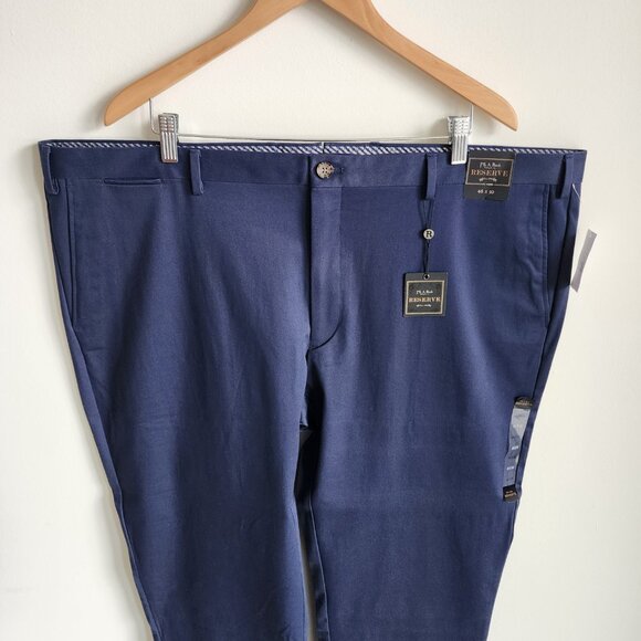 46x30 Blue Chinos Jos A Bank Cotton Reserve Pants New Flat Front Nwt Navy Khakis - Picture 10 of 17